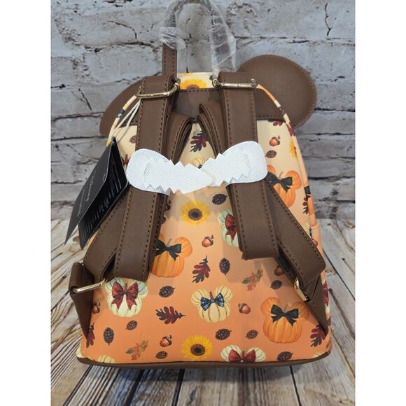 Loungefly Disney Minnie Mouse Fall Pumpkin Mini Backpack New - Picture 4 of 7